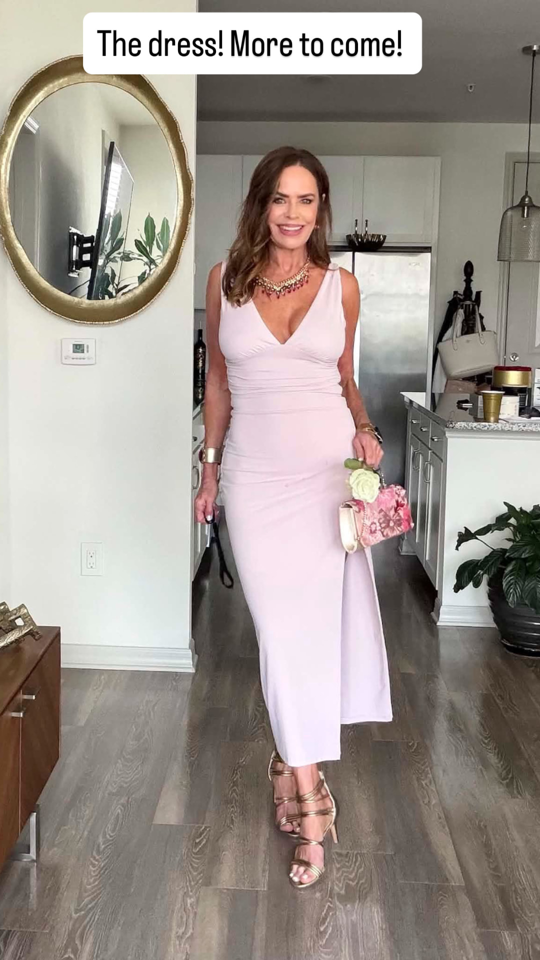 Cola Harris in a blush pink maxi dress